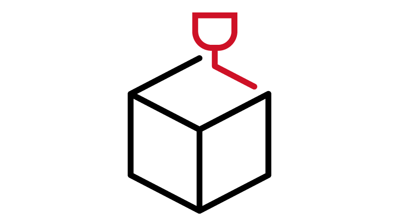 Icon of a black box with top right section in red.